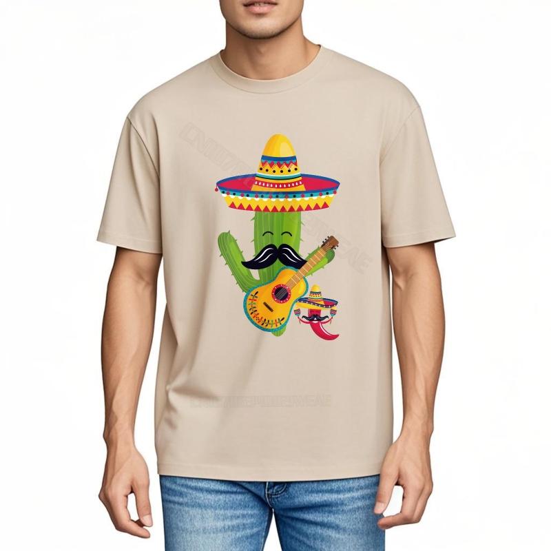 Funny tshirt Streetwear Casual Tee Cactus Playing Guitar With Sombrero Vintage Big Size Tee Shirt Stylish Big Size Tee Shirt