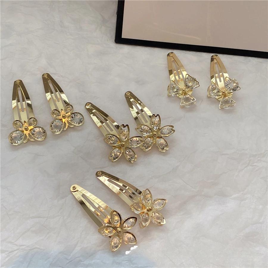 2pc Crystal Flower Alloy BB Hair Claw Side Clips for Women Girls Kids Child Hairpin Gift Wedding Hair Accessories Ornament