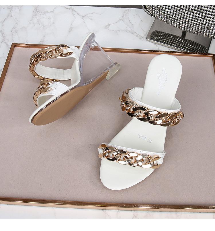 1098 Series Cm Heel Cm Platform Wedge Heel Slippers Shallow Women's Chain Simple Transparent Crystal Shoes LFD