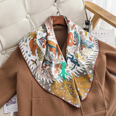 Double-sided Heterochrome 18 Silk Scarf Women's Autumn and Winter New Animal Kingdom Twill Satin Mulberry Silk Shawl