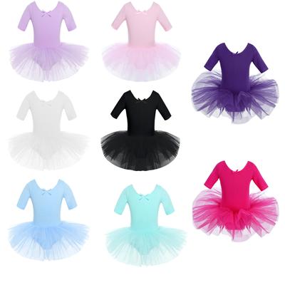 Copii fete rochie gimnastică cu mânecă scurtă tricou rochie balet tutu rochie de dans costum de lux