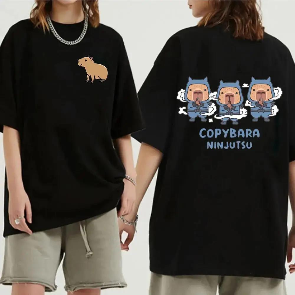 Funny Animals Capybara Cartoon Print Fashion Harajuku Harajuku Short Sleeve T-shirt Clothing Street Tops Tees Aesthetic Clothes