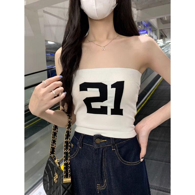 Kumikumi American Digital Print Knitted Tube Top Vest Women clothes Summer Slim fit Slimming Short Gyaru Top