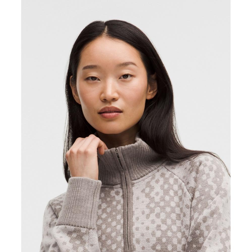 Lululemon Merino Wool Half Zip  Slnsh Collection From Afar Knit Jacquard Sheer Oak Muli