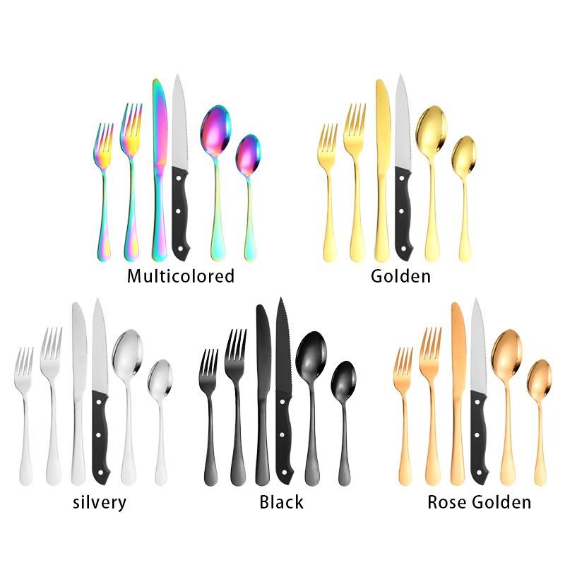 Stainless steel cutlery knife, fork and spoon set 24-piece Western Steak Hotel titanium plated black knife, fork and spoon