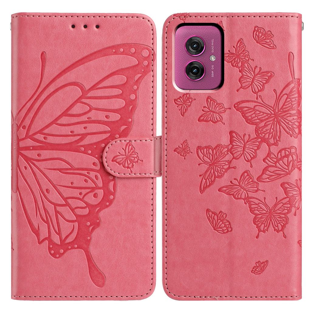 For Motorola Moto G55 5G Case Butterfly Imprinted Wallet Stand PU Leather Flip Phone Cover with Strap