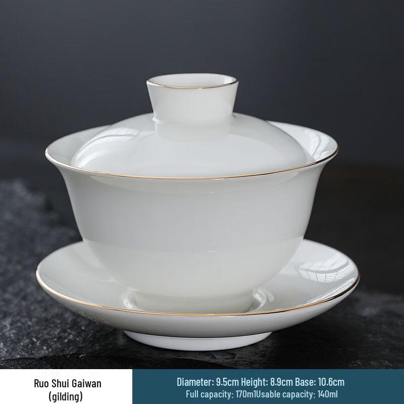Gilded White Jade Ceramic Gaiwan Teacup