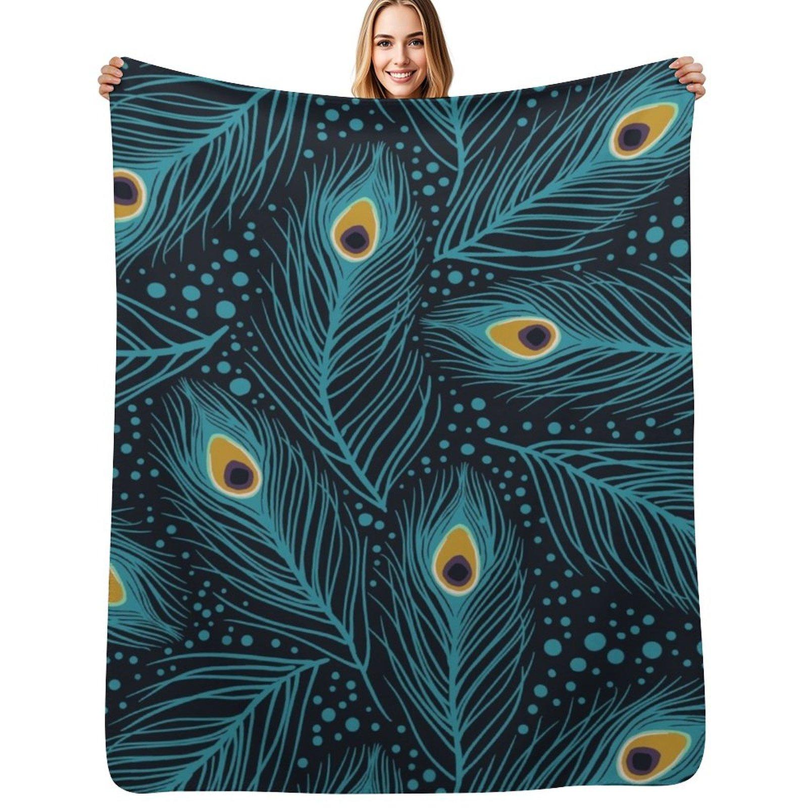 Feather Fantasy. Peacock feathers Throw Blanket Shaggy Furry Soft Blanket for Bedroom Living Room Size: 75*100cm, Weight: 230 GSM