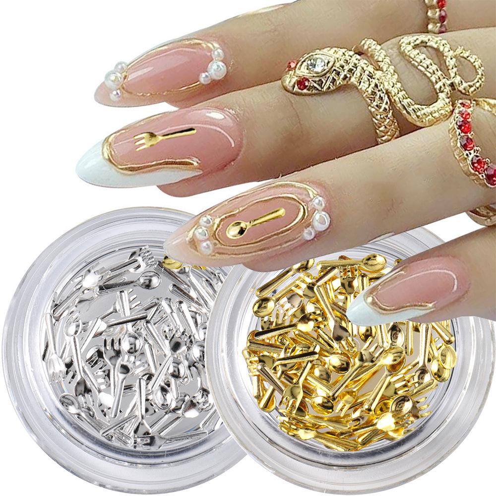 Nail Art Jewelry, Japanese Tableware, Gold And Silver Spoons And Forks Diy Metal Nail Jewelry