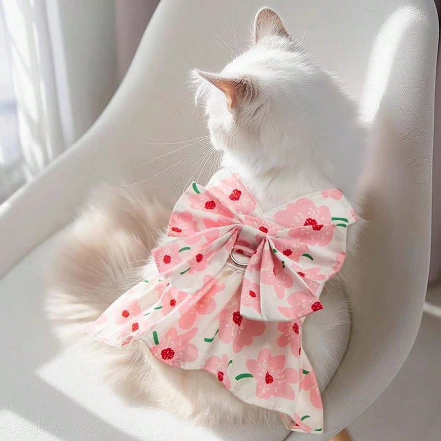 Pet Kitty/Puppy Princess Style Leash Dress, Suitable for Munchkin, Ragdoll, Scottish Fold, Poodle, Samoyed, with Attached Leash