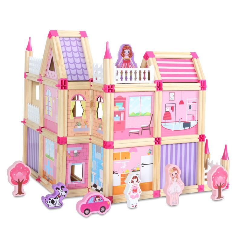 Wooden master building block children's early education mosaic house model assembly colorful house toys
