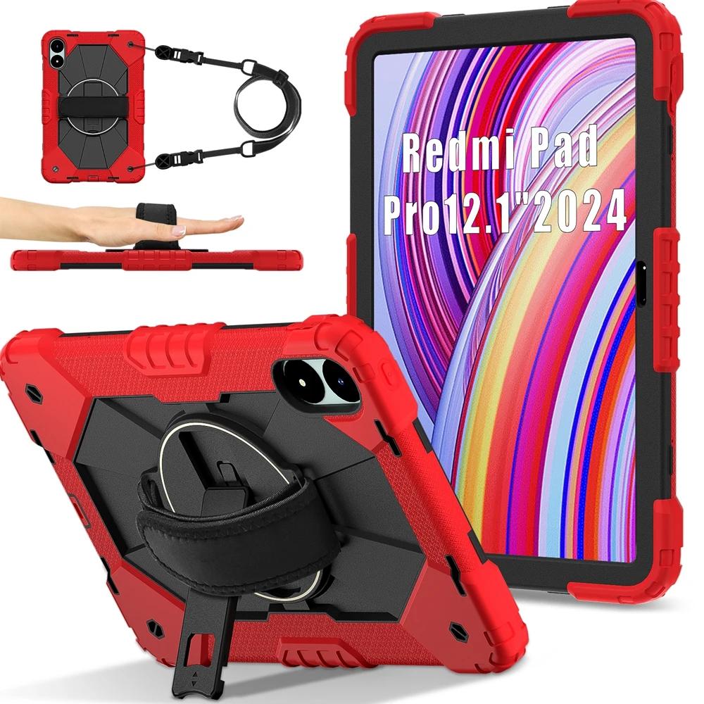 For Xiaomi Redmi Pad Pro 2024 5G 12.1 inch Case Kids Safe Silicon PC Shoulder Strap Shockproof Armor Stand Tablet Cover