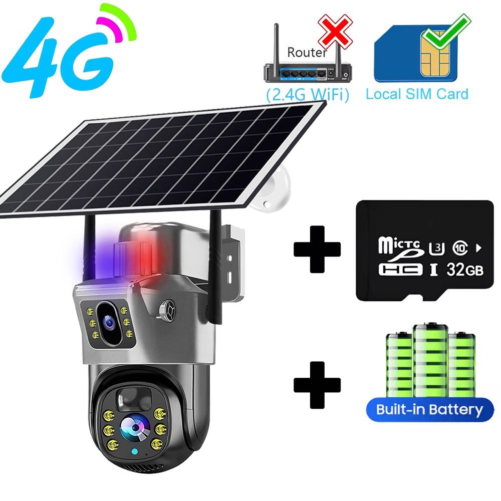 

4G Сонячна Камера 2 Об єктиви CCTV Камера 4K 8MP HD Нічне Бачення Бездротова WiFi Камера Зовнішній Захист Розумний Дім IP Камери