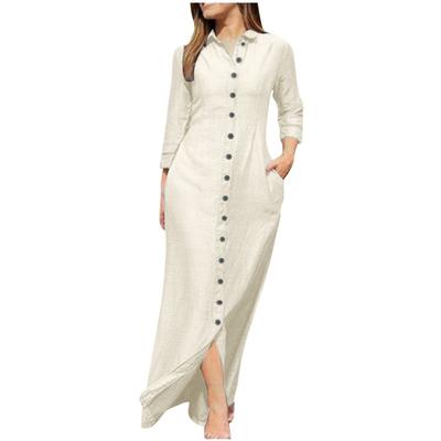 Elegant and Stylish Neutral Wind Long Sleeve Lapel Cardigan Pure Color Long Dress