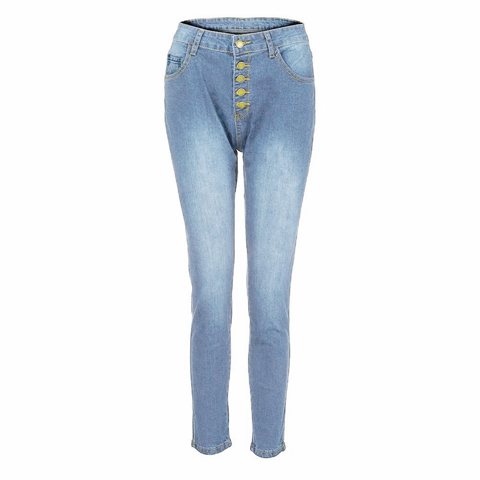 

Women High Waisted Skinny Denim Jeans Stretch Slim Pants Calf Length Jeans L синій