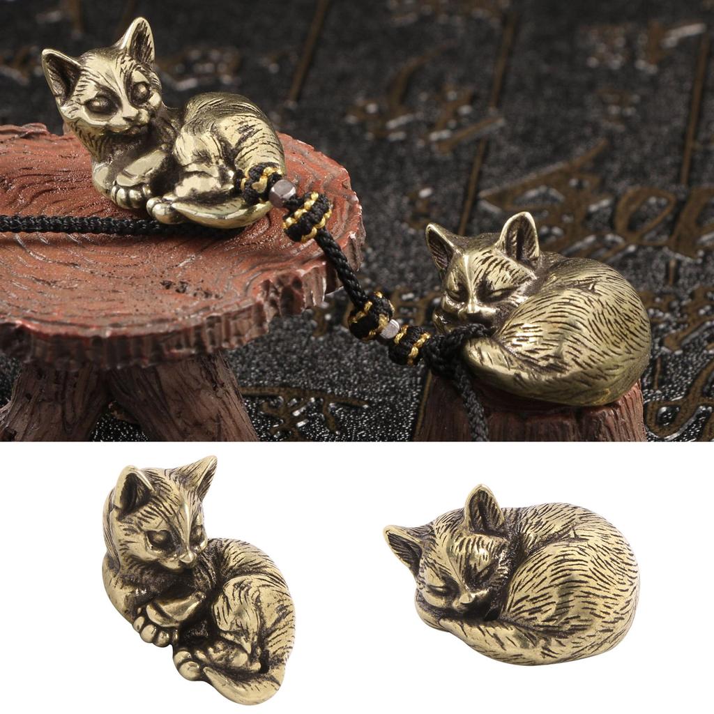 Solid Brass Cats Statue Realistic Animal Figurine Shaped Teas Pet Desk Decoration for Teas Rooms and Study Spaces