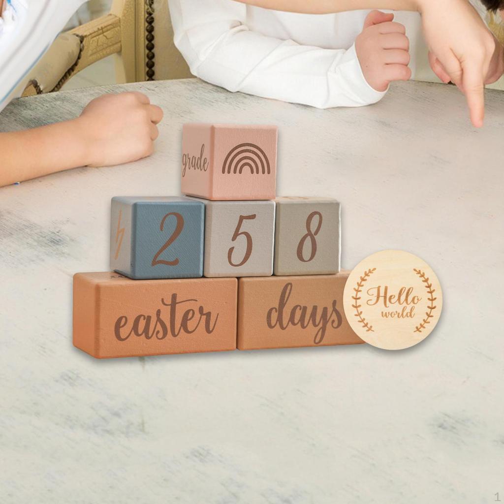 Milestone Blocks Set Age Commemorative Mom Gift Boys or Girls, Shower, Wooden Discs Photo