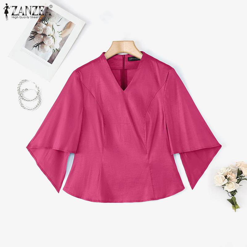

ZANZEA Women Round Neck Irregular Half Sleeve Solid Nonelastic Casual Elegant Blouse 4XL темно-розовый