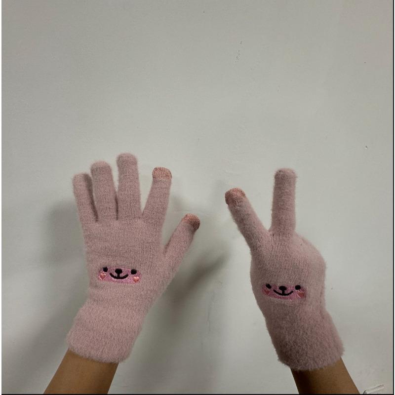 Winter Cartoon Smiling Gloves Students Cute Velvet Thickened Warm Gloves Cycling Touch Screen Five Finger Gloves
