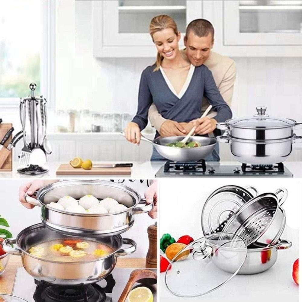 Fish/Soup/Hot Pot Stainless Steel Steamer Tempered Glass Lid Double Boilers  Household