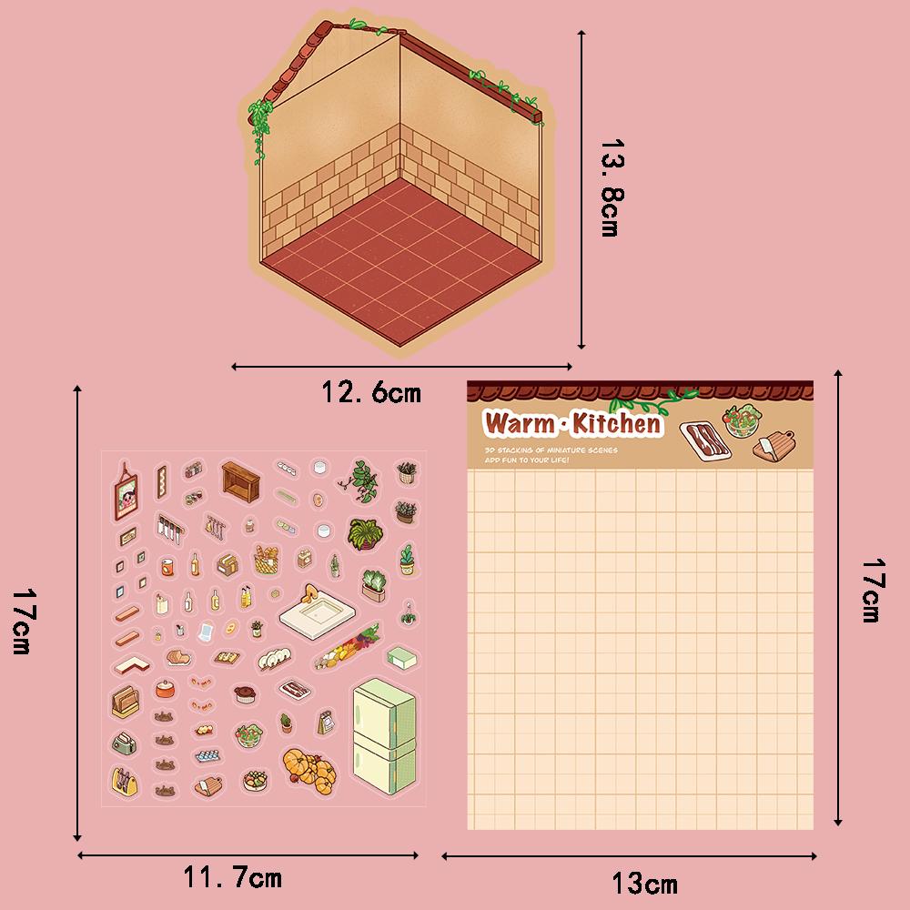 2PCS Warm Kitchen Sticker Harajuku Miniature Decoration Landscape Chambre Cafe Fashion Retro PET Art Decompression Stickers
