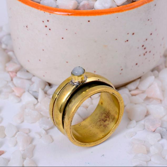 Handmade Brass Spinner Ring, Wide Fidget Anxiety Band, Boho Meditation Worry Jewelry, Rustic Stress Relief Thumb Ring, Unisex Gift