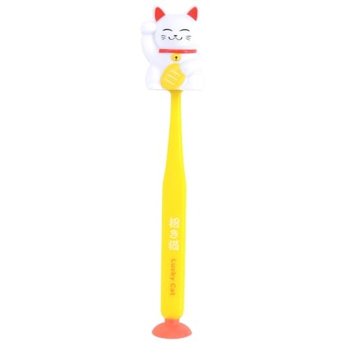Mascot Toothbrush with Suction Cup, Maneki Neko, White