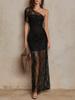 European and American new products spring and summer sexy slim lace see-through lining off-the-shoulder holiday dress