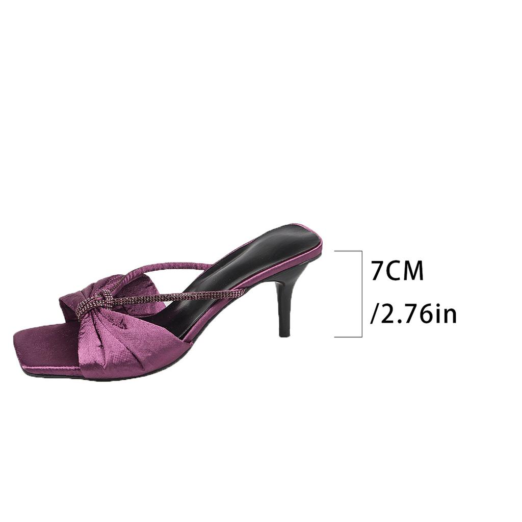 Fashion Plus Size 2025 Summer New Women’s Modern Slippers Square Toe Thin Heels Crystal Sandals for Outdoor Fashion Dress Party Slippers