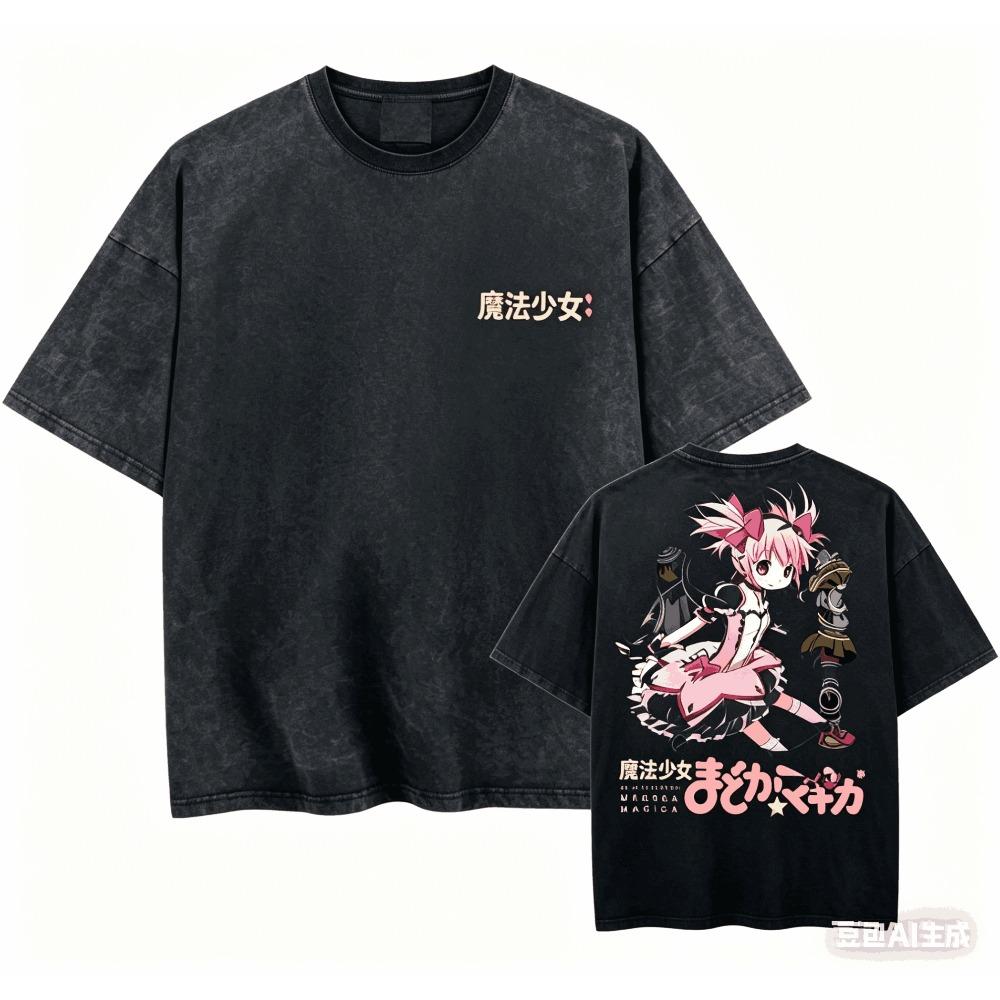 Puella Magi Madoka Magica Washed T-shirt Year round clothing high quality personality Clothes Plus Size Unisex New Model Washed Vintage Loose