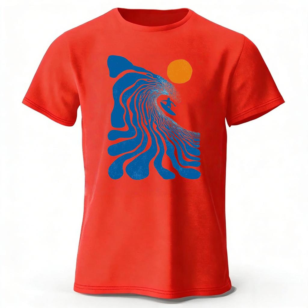 Summer Art Style Surfing Pure Cotton Short Sleeved Mens Daily Wear Plus Size Soft and Comfortable Travel Street Sports Tshirt