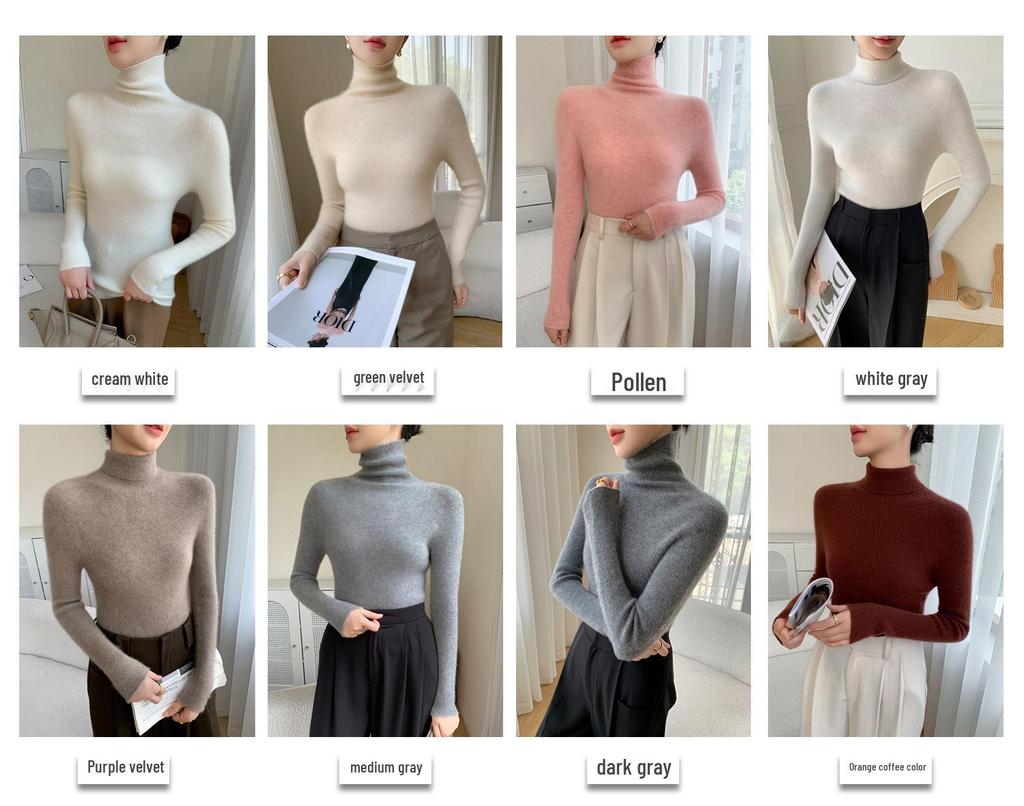 2025 A/W Women's Brushed Striped High-Neck Cashmere Sweater