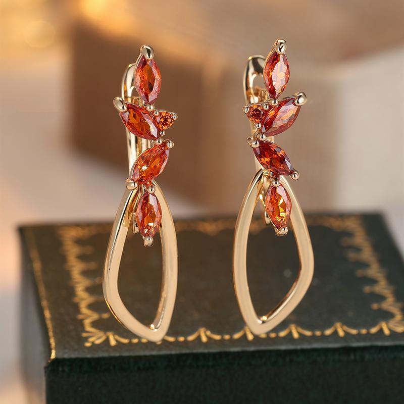 

1 пара роскошных длинных серег из красного циркония, золотые серьги-подвески для женщин, свадебные украшения красный/золотой