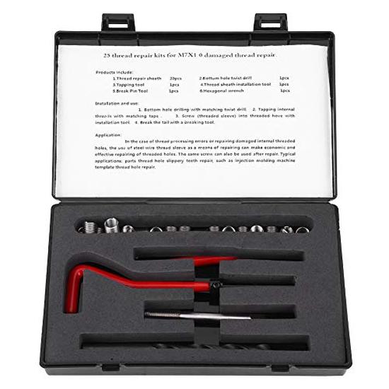 M7 X 1.0 Helicoil Thread Repair Kit Stainless Steel 25Pcs Thread Repair Kit Stainless Steel Twisted Drill Wrench Threaded Insert Tap Insertion Tool