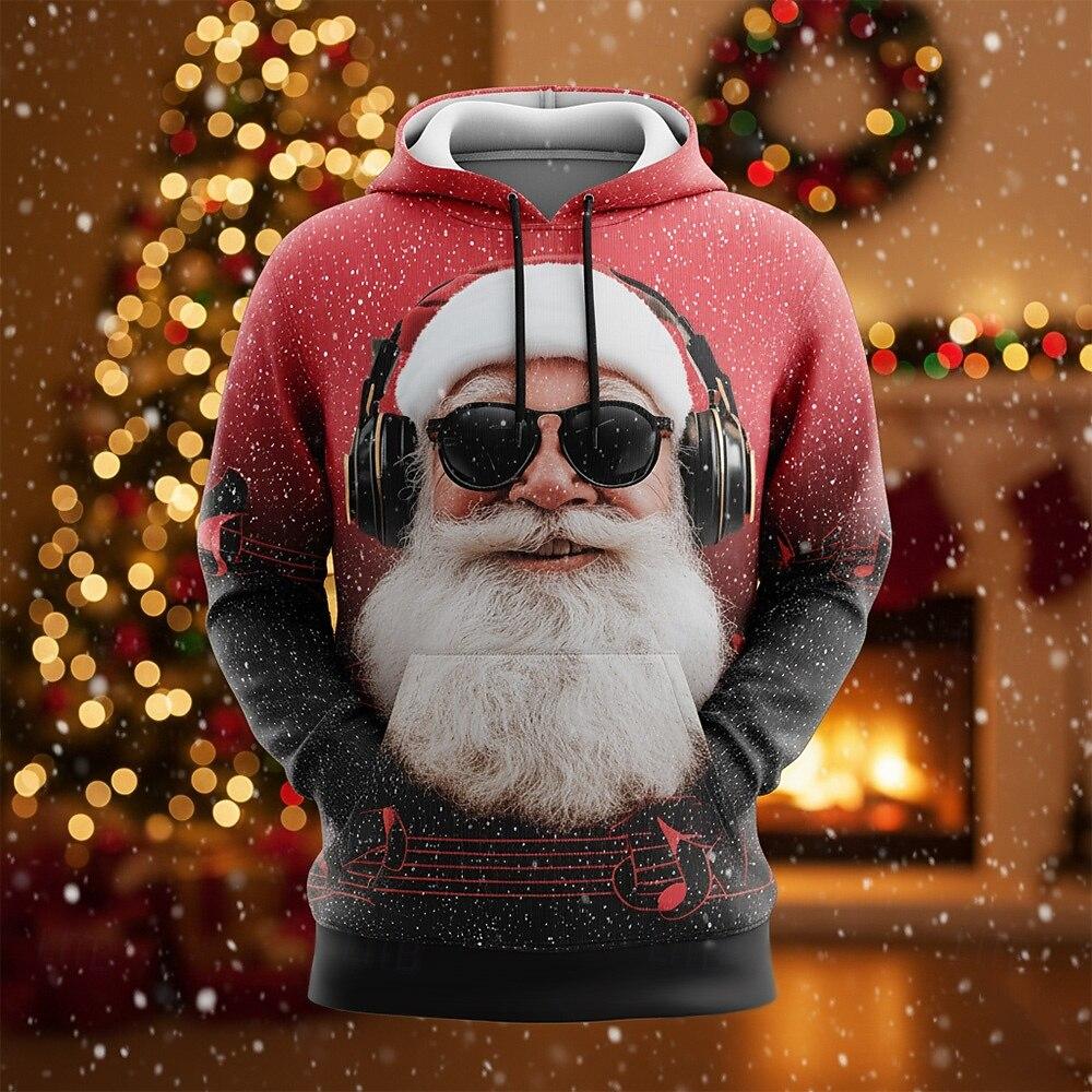 Christmas Men's Santa Claus Hoodie Sweatshirt Fashion Daily Casual Crew Neck Hooded Party Gift Drawstring Fall Winter Designer