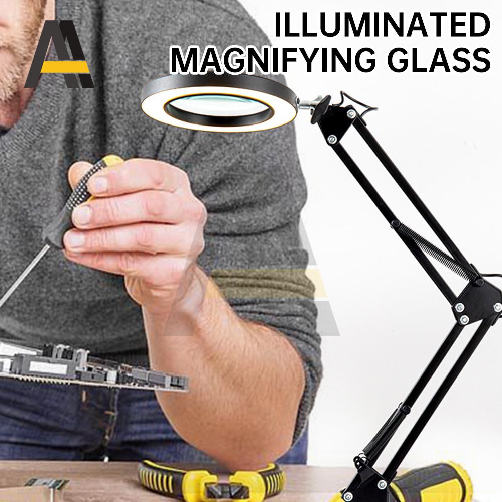 10X Large Rechargeable Magnifying Glass with Light Stand USB Powered 3-Color Led Magnifying Glass For Soldering Iron Repair