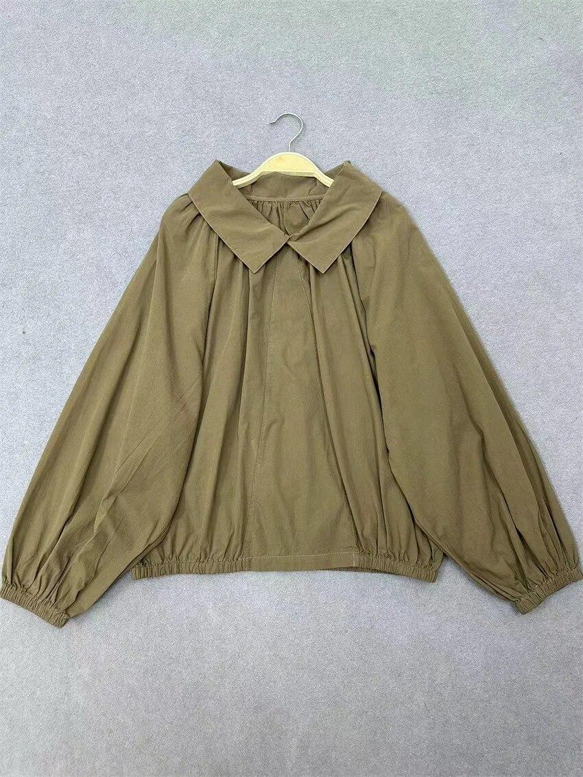 

Johnature, весенняя рубашка в разном стиле с кукольным вырезом и рукавами-фонариками, рубашка из чистого хлопка с длинными рукавами, женские свободные базовые блузки One Size армия зеленый