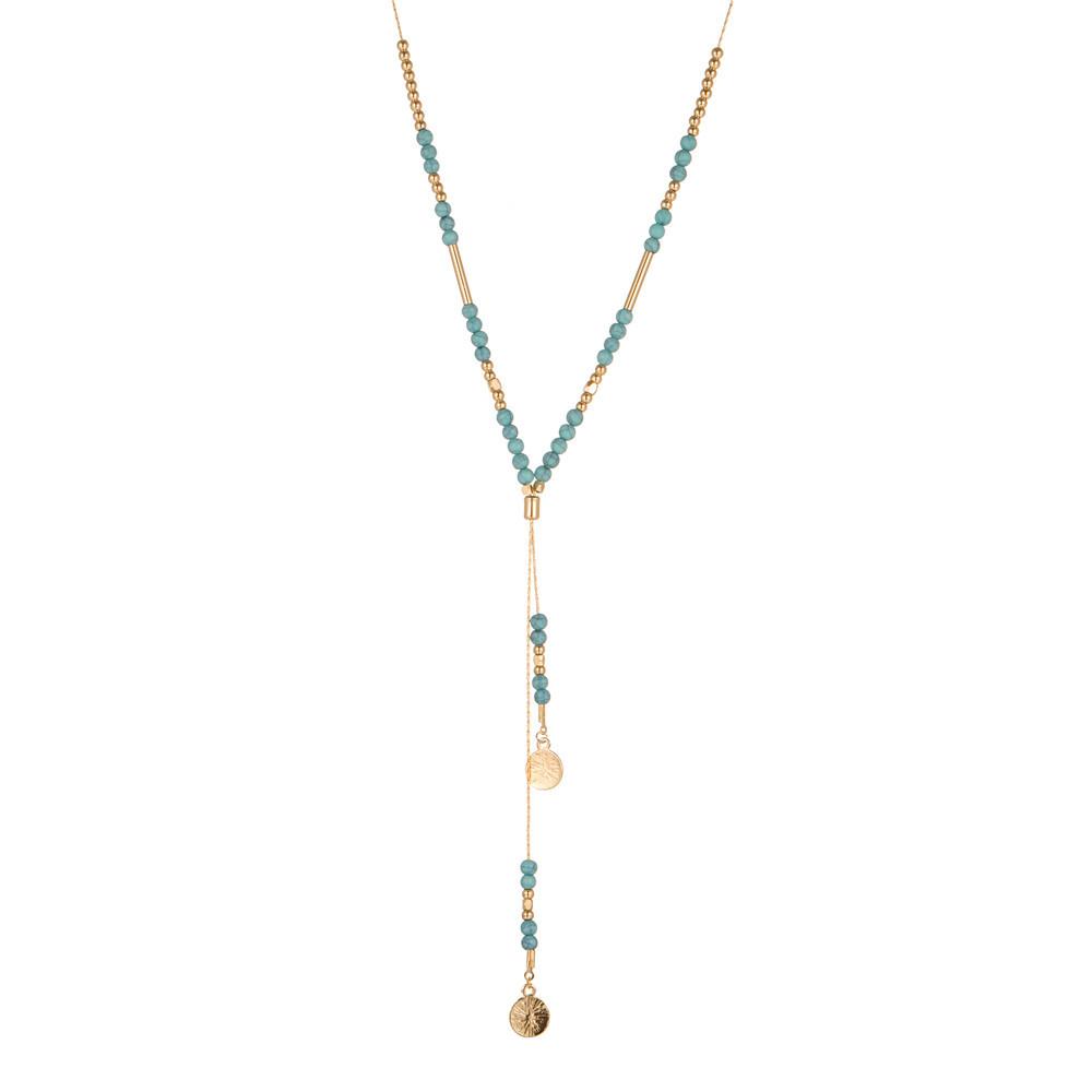 Faux Turquoise Multi Layer Bohemian Handmade Necklace for Women Versatile Beaded Long Chain
