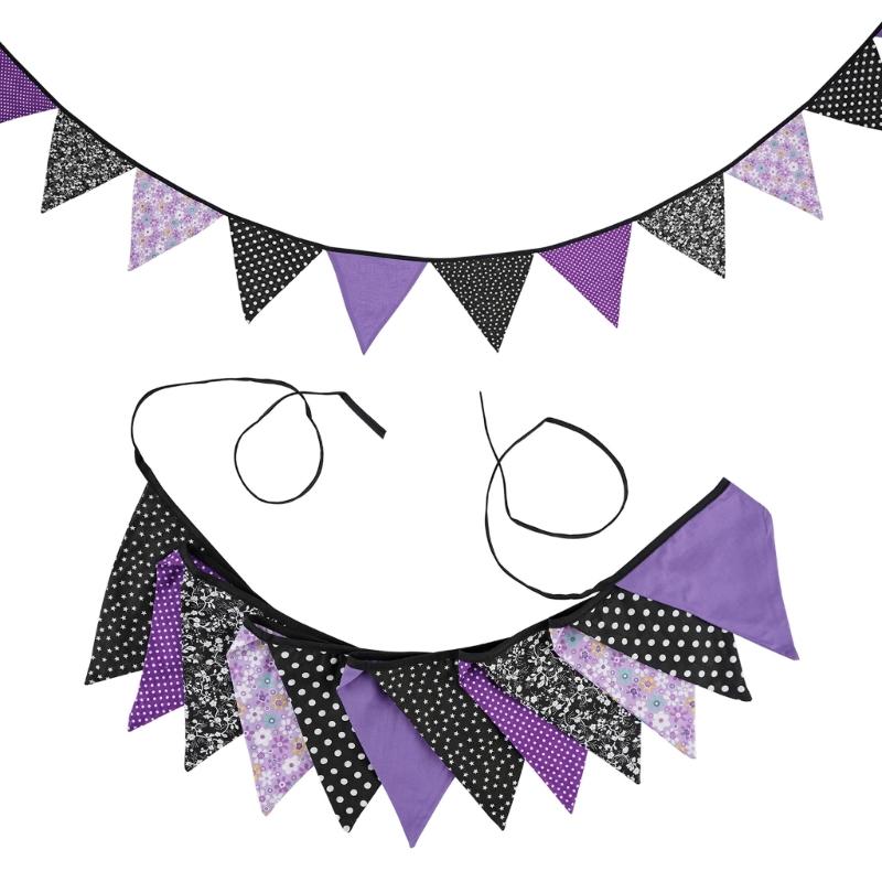 Colorful Halloween Triangular Flags Thanksgiving Cotton Fabric Pennant Bunting Banners for Schools Homes and Offices