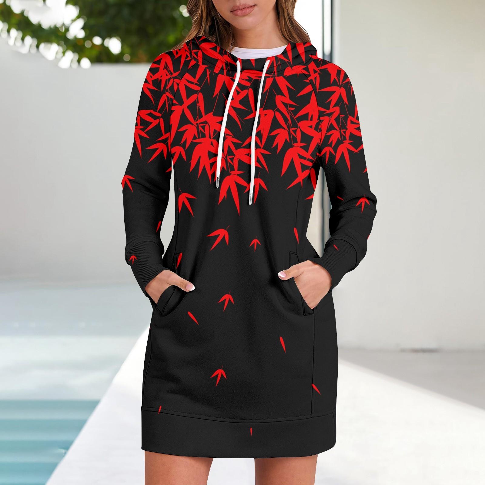 

Женское платье-толстовка с капюшоном с длинным рукавом, платья с милым цветочным принтом, повседневная толстовка с капюшоном и карманами, осень и зима XXL винный