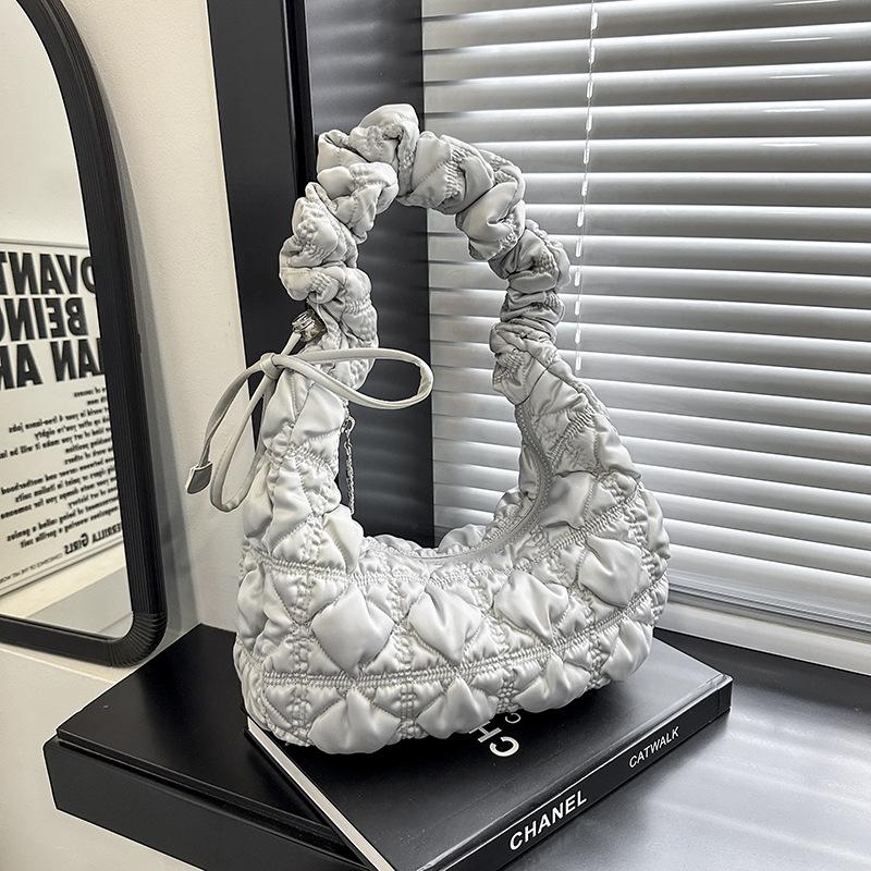 2025 Satin Pleated Dumpling Bag - Large Capacity, Diamond Embroidery, Elegant Shoulder Bag for Commuting & Outings