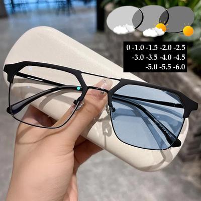 Vintage Doppelbügelrahmen Myopie Sonnenbrille Blaulichtblockierend Pochromisch Minus Brille Rezept Kurzsicht Eeywear