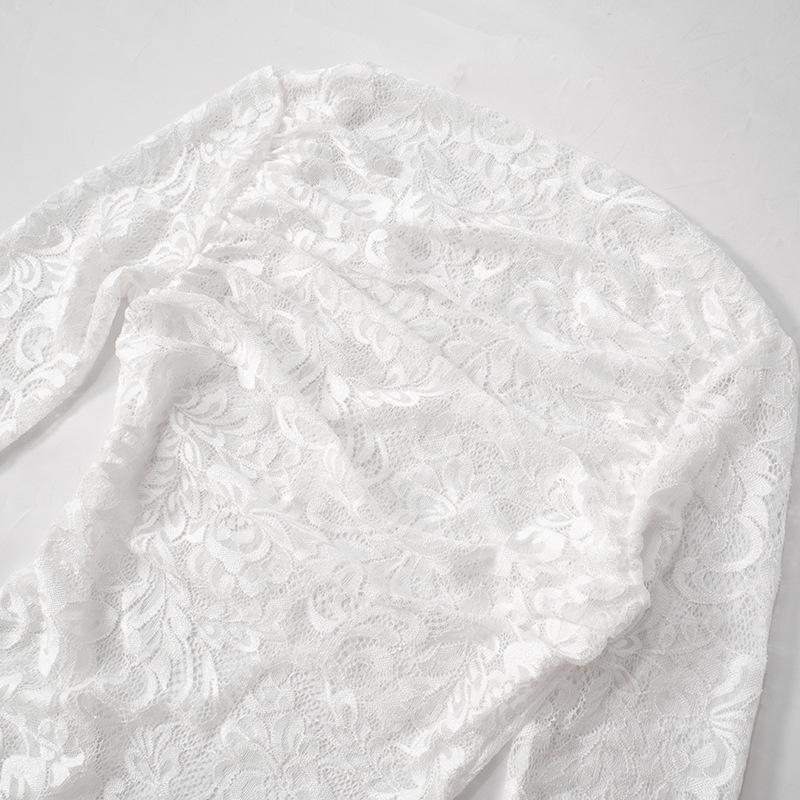 Backless Lace Floral Sheer Slimming Long Sleeve Street Style Dress