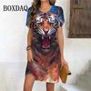 Tiger Graphic Dresses For Women Casual 3D Print Vintage Dress Female Fashion Short Sleeve Plus Size Dress Summer Clothes
