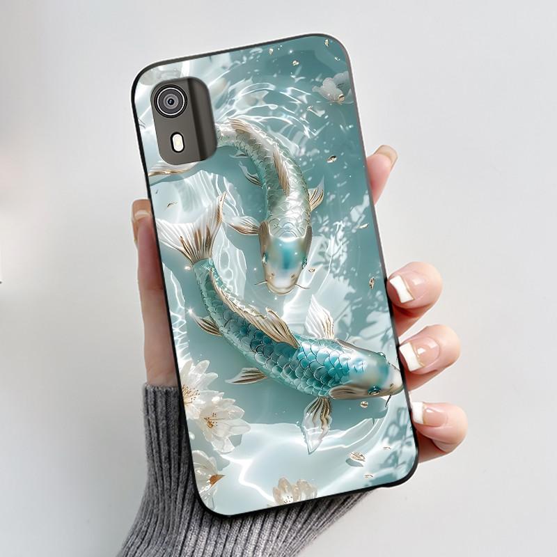 For Nokia C02 Phone Case Cute Funny Love Rabbit Animal Black Matte Soft TPU Protective Back Cover for Nokia C2 2nd Edition Case