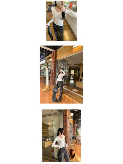 Elegant French Style Long-Sleeve Women's Slim Fit Top - 2026 Autumn/Winter Round Neck Base Layer