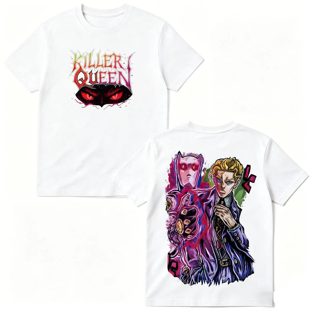 

2026 Аниме JoJo s Bizarre Adventure Кира Йошикаге Killer Queen Глаза Футболка Мужская Женская Мода Хлопок Короткий Рукав Футболка Топы 4XL