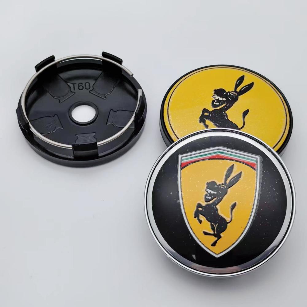 4pcs 60mm ( 56mm i.d) Donkey Logo Emblem Car Wheel Center Caps Rim Hubcaps Cover Styling Accessories for Ferrari Badge Replace tg32