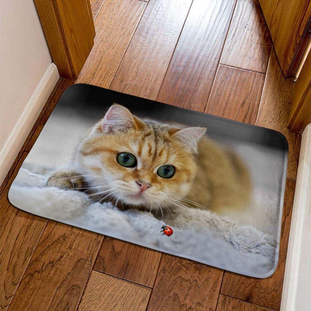 Cat Pattern Bathroom Carpet Water-absorbing Bedroom Door Rug Optical Illusion Doormat Home Decor