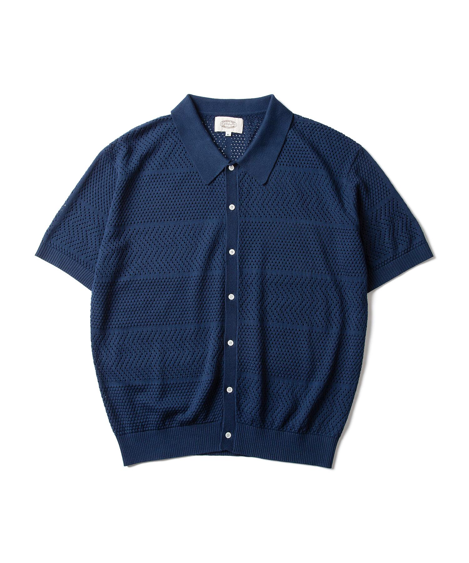 Amphist Amalfi Crochet Half Shirt Navy Large